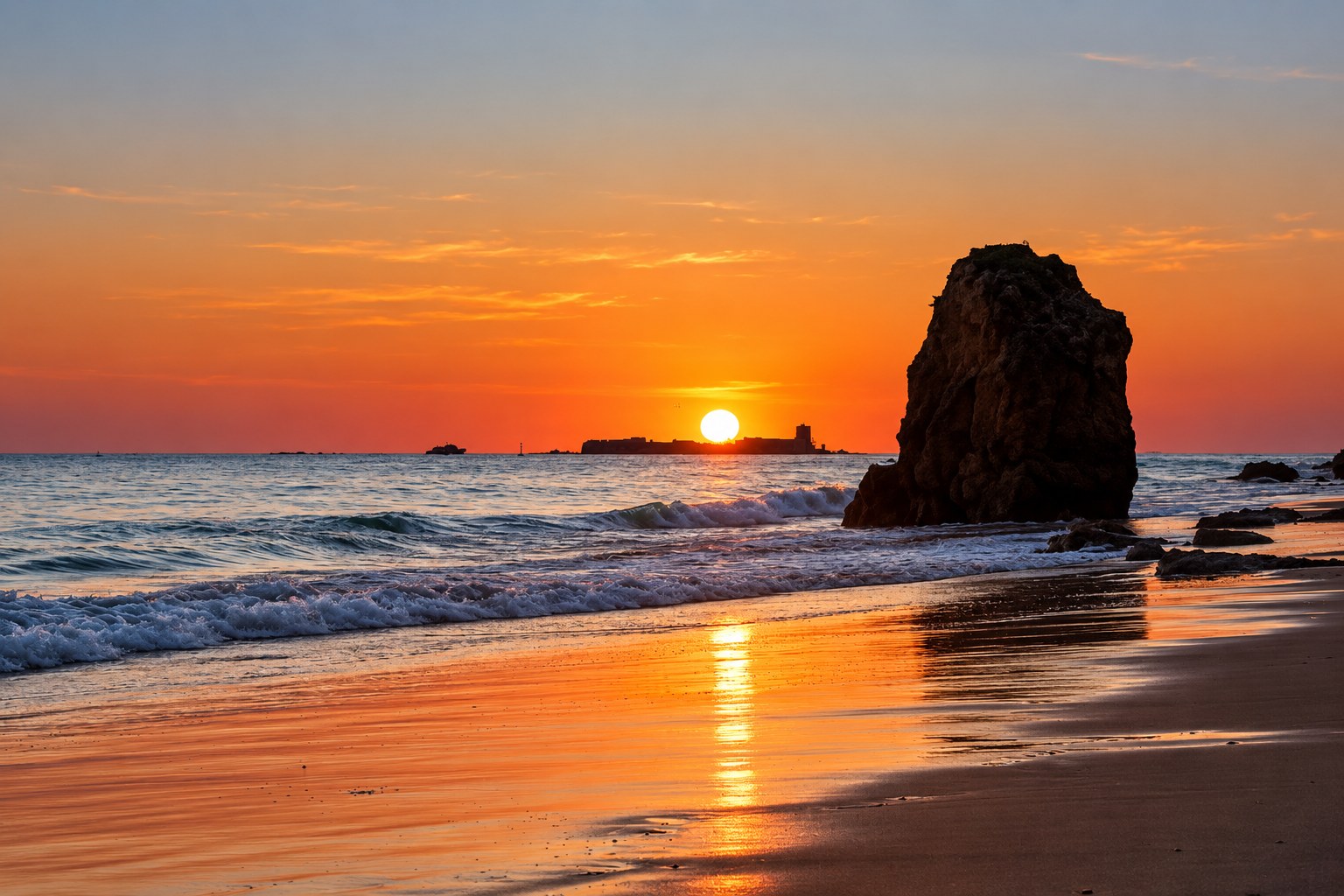 Atardecer en la playa de La Barrosa, Chiclana